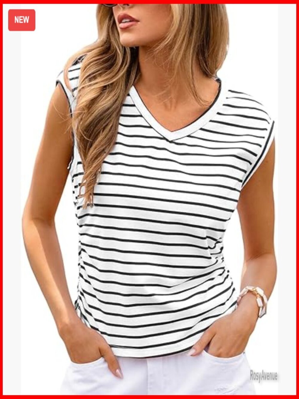 Halter Neck Sleeveless Striped Button Front V Neck Self Tie Waist Summer Tank